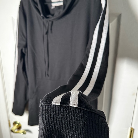 Stylish Black Cowl Neck Sweater with White Stripes - Picture 3 of 6